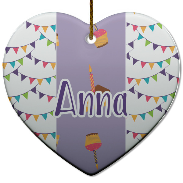 Custom Happy Birthday Heart Ceramic Ornament w/ Name or Text