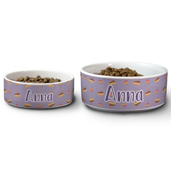 Happy Birthday Ceramic Dog Bowls - Size Comparison