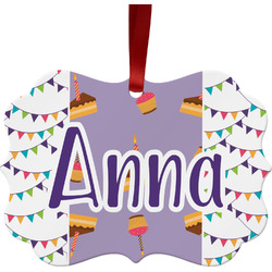 Happy Birthday Metal Frame Ornament - Double Sided w/ Name or Text