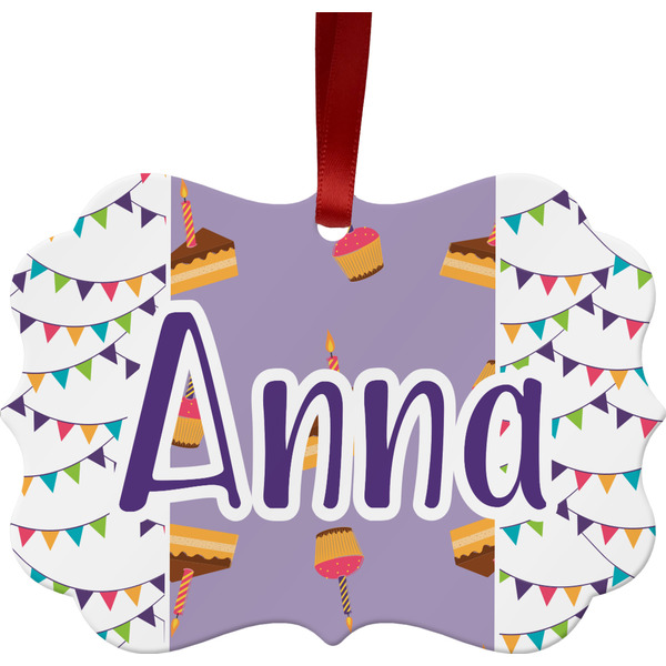 Custom Happy Birthday Metal Frame Ornament - Double Sided w/ Name or Text