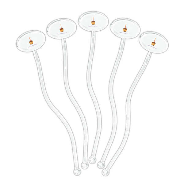 Happy Birthday Clear Plastic 7" Stir Stick - Oval - Fan