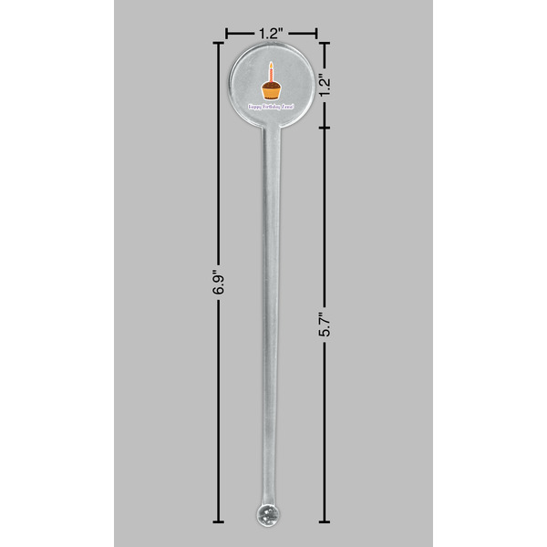 Happy Birthday Clear Plastic 7" Stir Stick - Round - Dimensions