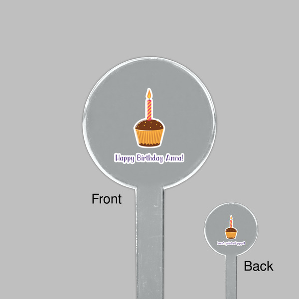 Happy Birthday Clear Plastic 7" Stir Stick - Round - Front & Back