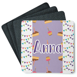 Happy Birthday Square Rubber Backed Coasters - Set of 4 (Personalized)