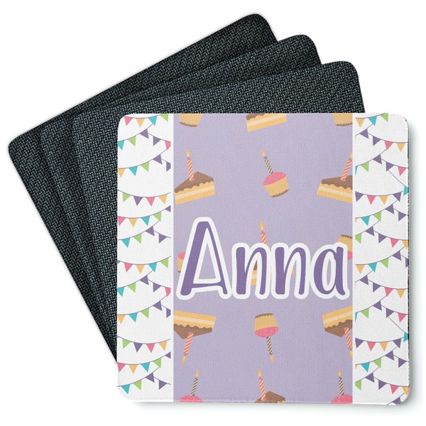 Custom Happy Birthday Square Rubber Backed Coasters - Set of 4 (Personalized)