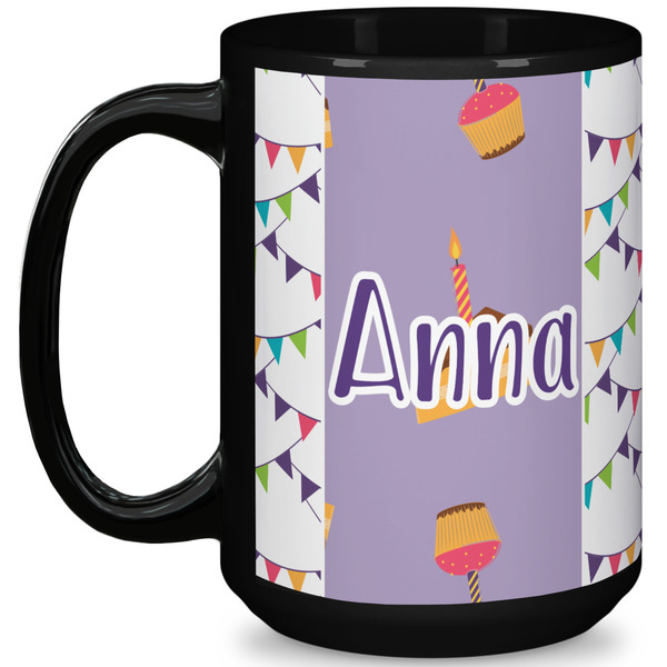 Custom Happy Birthday 15 Oz Coffee Mug - Black (Personalized)