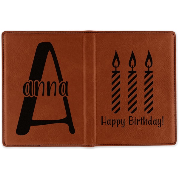 Happy Birthday Cognac Leather Passport Holder Outside Double Sided - Apvl