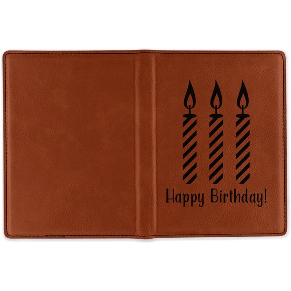 Happy Birthday Cognac Leather Passport Holder Outside Single Sided - Apvl