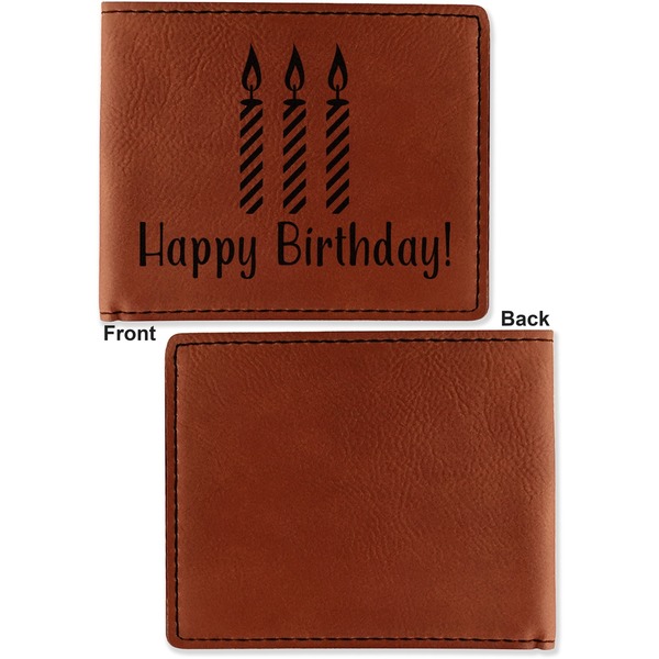 Happy Birthday Cognac Leatherette Bifold Wallets - Front and Back Single Sided - Apvl