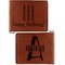 Happy Birthday Cognac Leatherette Bifold Wallets - Front and Back