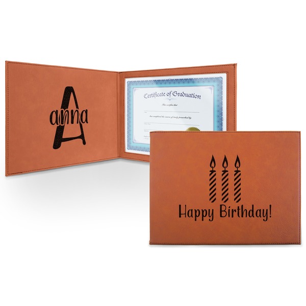 Custom Happy Birthday Leatherette Certificate Holder - Front and Inside (Personalized)
