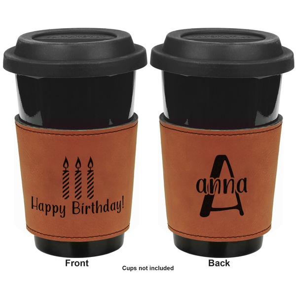 Happy Birthday Cognac Leatherette Mug Sleeve - Double Sided Apvl