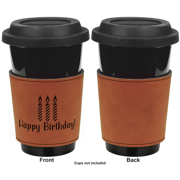 Happy Birthday Cognac Leatherette Mug Sleeve - Single Sided Apvl