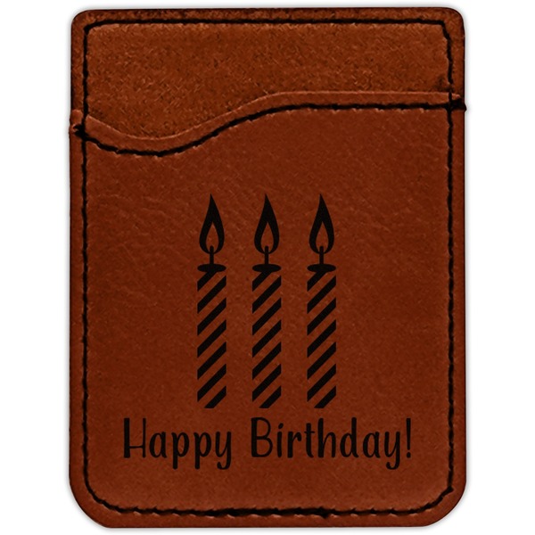 Happy Birthday Cognac Leatherette Phone Wallet close up