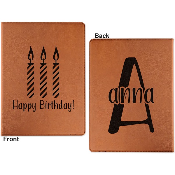 Happy Birthday Cognac Leatherette Portfolios with Notepad - Large - Double Sided - Apvl