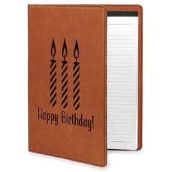 Happy Birthday Leatherette Portfolio with Notepad - Large - Double Sided (Personalized)