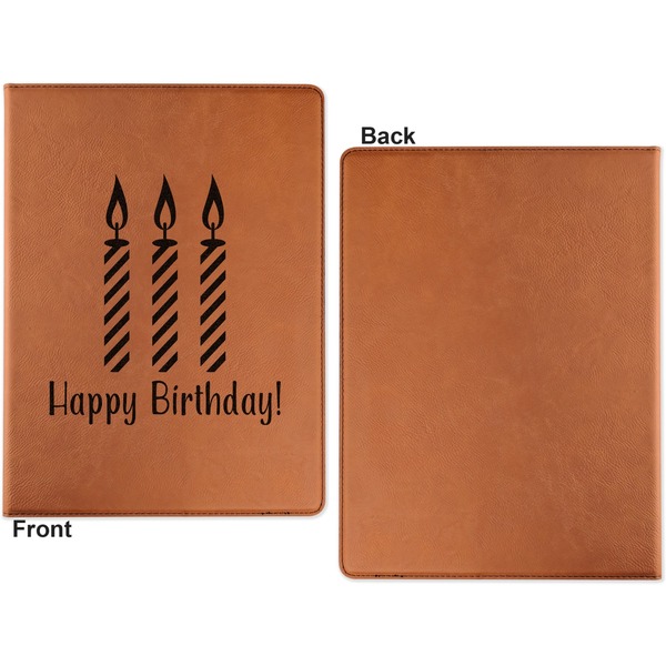 Happy Birthday Cognac Leatherette Portfolios with Notepad - Large - Single Sided - Apvl