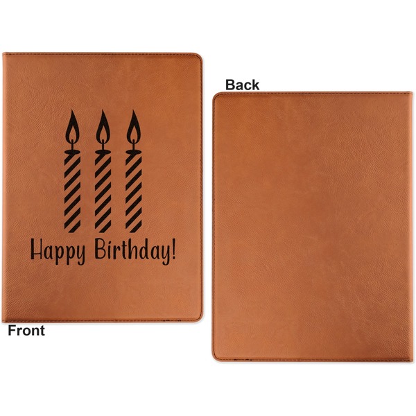 Happy Birthday Cognac Leatherette Portfolios with Notepad - Small - Single Sided- Apvl