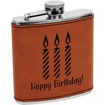 Happy Birthday Leatherette Wrapped Stainless Steel Flask (Personalized)