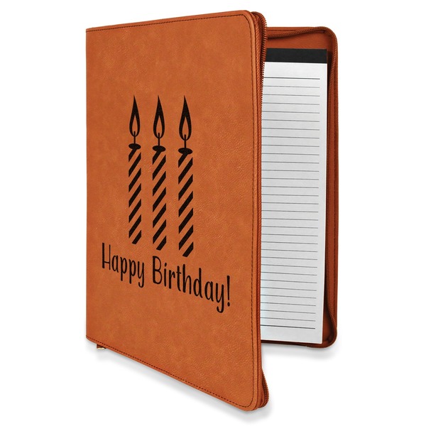 Custom Happy Birthday Leatherette Zipper Portfolio with Notepad - Single Sided (Personalized)