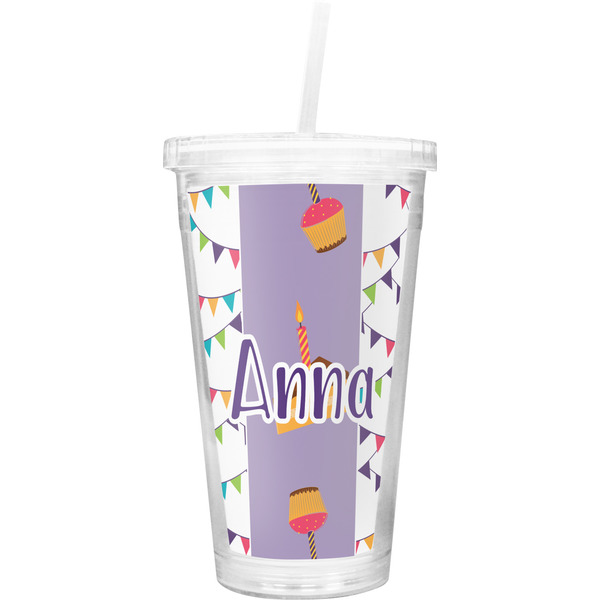 Custom Happy Birthday Double Wall Tumbler with Straw (Personalized)