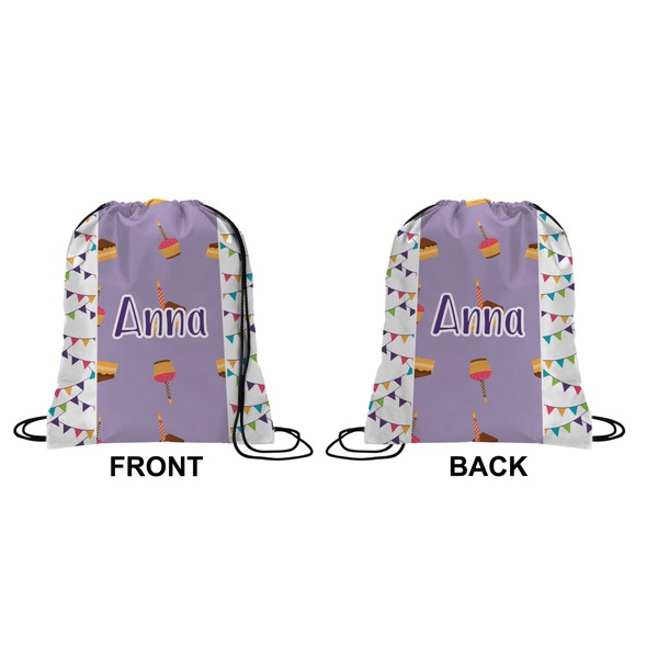 Happy Birthday Drawstring Backpack Front & Back Medium