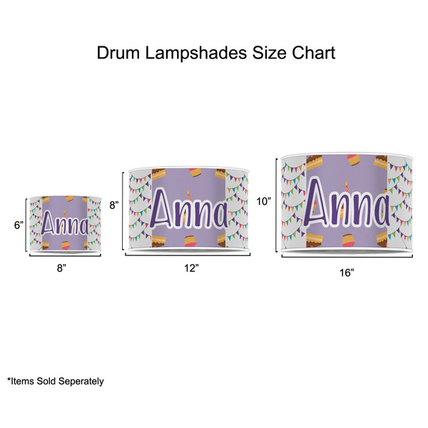 Happy Birthday Drum Lampshades - Sizing Chart