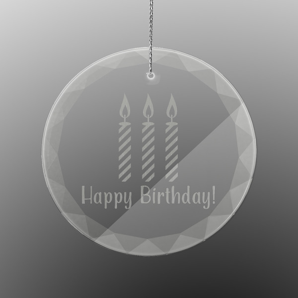 Custom Happy Birthday Engraved Glass Ornament - Round (Personalized)