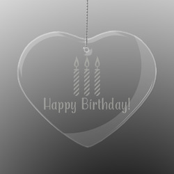 Happy Birthday Engraved Glass Ornament - Heart (Personalized)