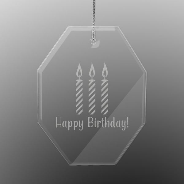 Custom Happy Birthday Engraved Glass Ornament - Octagon (Personalized)