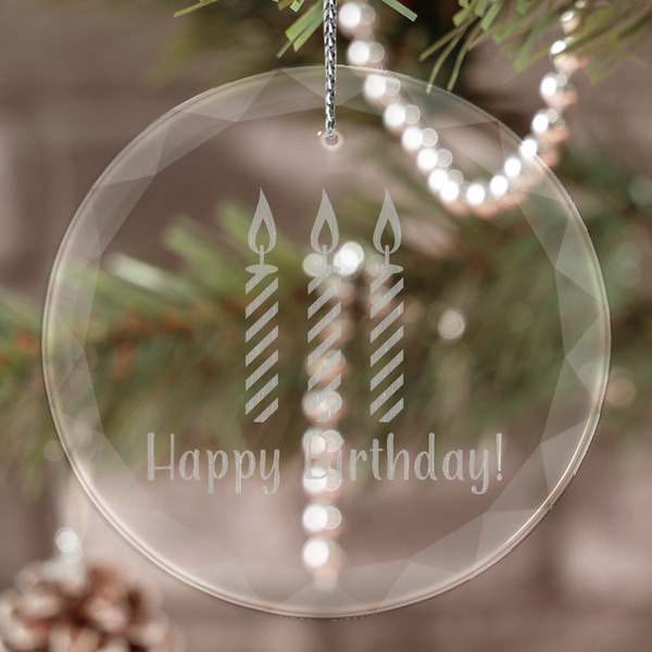 Custom Happy Birthday Engraved Glass Ornament (Personalized)