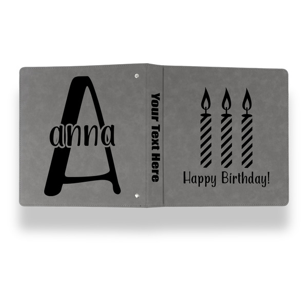 Happy Birthday Leather Binder - 1" - Grey - Back Spine Front View