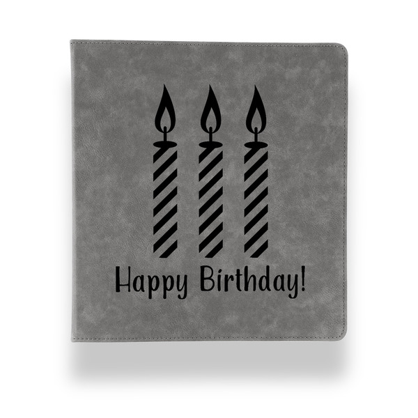 Custom Happy Birthday Leather Binder - 1" - Grey (Personalized)