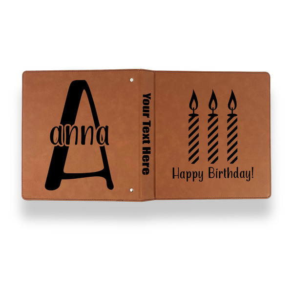Happy Birthday Leather Binder - 1" - Rawhide - Back Spine Front View