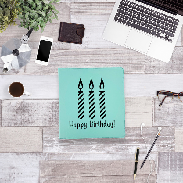 Happy Birthday Leather Binder - 1" - Teal - Lifestyle View