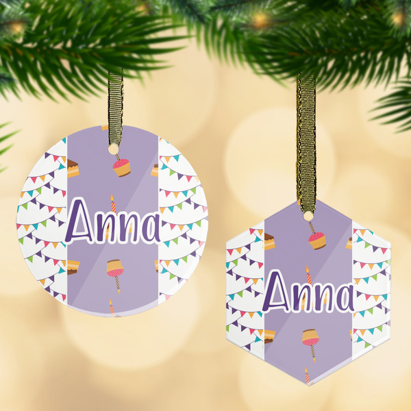 Custom Happy Birthday Flat Glass Ornament w/ Name or Text