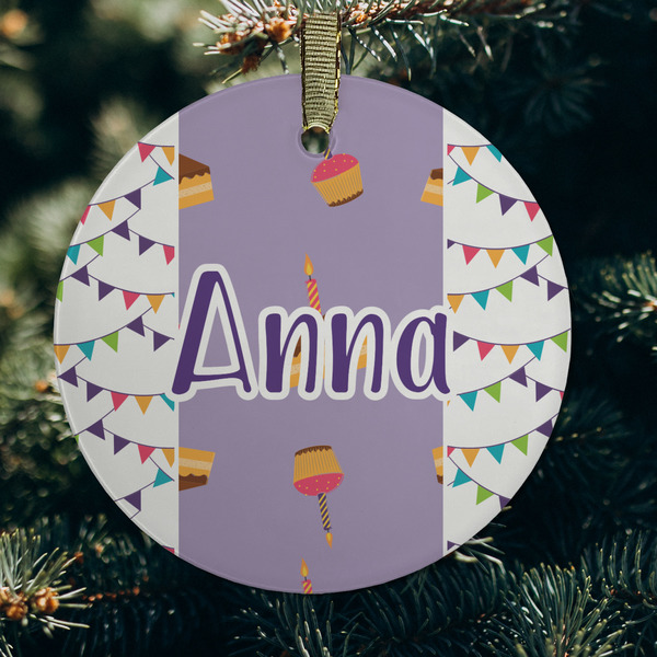 Happy Birthday Frosted Glass Ornament - Round (Lifestyle)