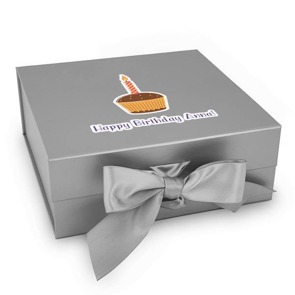 Custom Happy Birthday Gift Box with Magnetic Lid - Silver (Personalized)