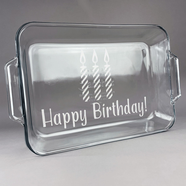Custom Happy Birthday Glass Baking Dish with Truefit Lid - 13in x 9in (Personalized)