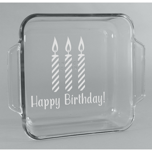 Custom Happy Birthday Glass Cake Dish - 8in x 8in (Personalized)