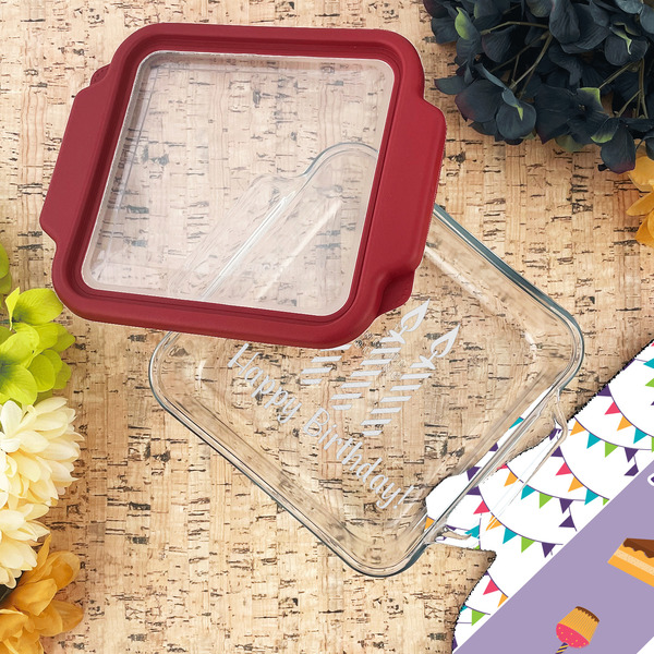 Happy Birthday Glass Cake Dish - LIFESTYLE (8x8)
