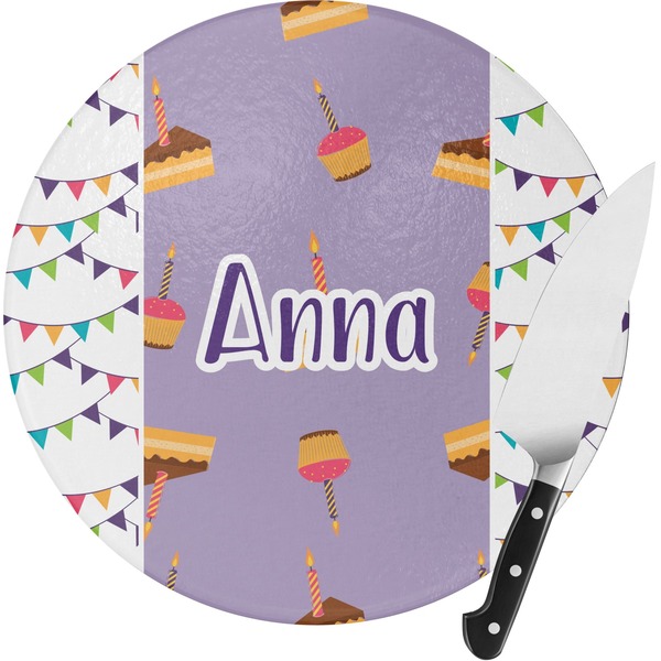 Custom Happy Birthday Round Glass Cutting Board (Personalized)