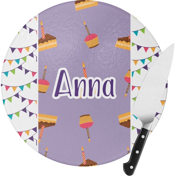Custom Happy Birthday Round Glass Cutting Board - Medium (Personalized)