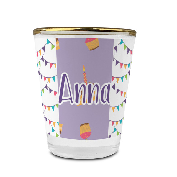 Custom Happy Birthday Glass Shot Glass - 1.5 oz - with Gold Rim - Set of 4 (Personalized)
