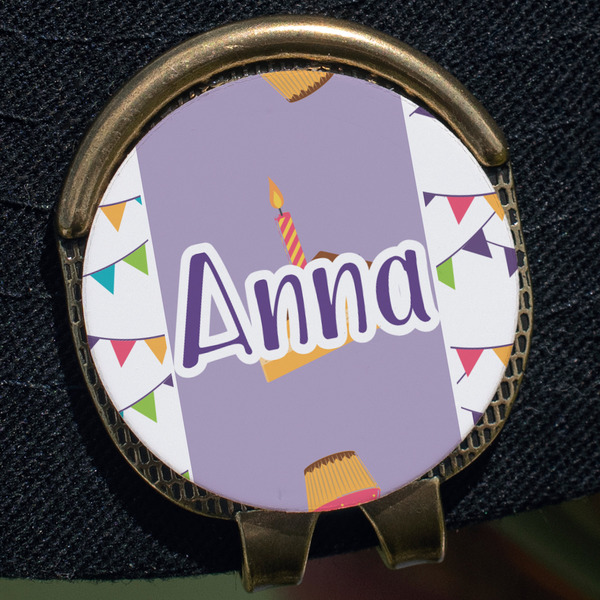 Happy Birthday Golf Ball Marker Hat Clip - Gold - Close Up