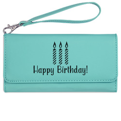Happy Birthday Ladies Leatherette Wallet - Laser Engraved- Teal (Personalized)