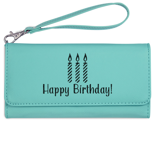 Custom Happy Birthday Ladies Leatherette Wallet - Laser Engraved- Teal (Personalized)