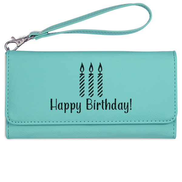Happy Birthday Ladies Wallet - Leather - Teal - Front View