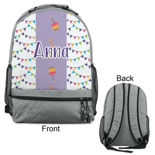 Happy Birthday Large Backpack - Gray - Front & Back View