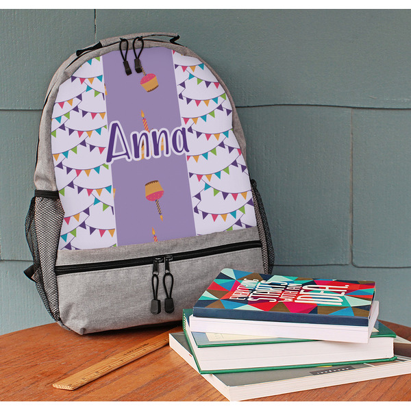 Happy Birthday Large Backpack - Gray - On Desk